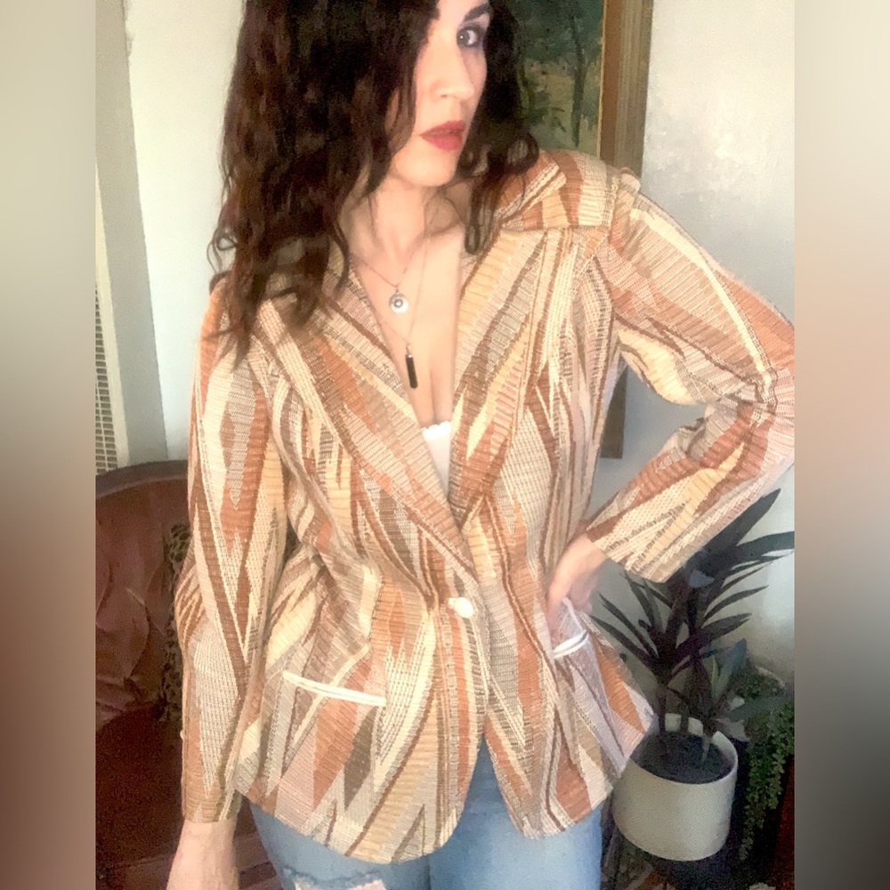 Vintage Nan Scott Earthy Tone Woven Tapestry Blazer